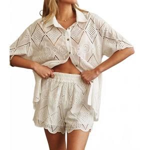 NEW HELLO MELLO elastic waist laced shorts in white